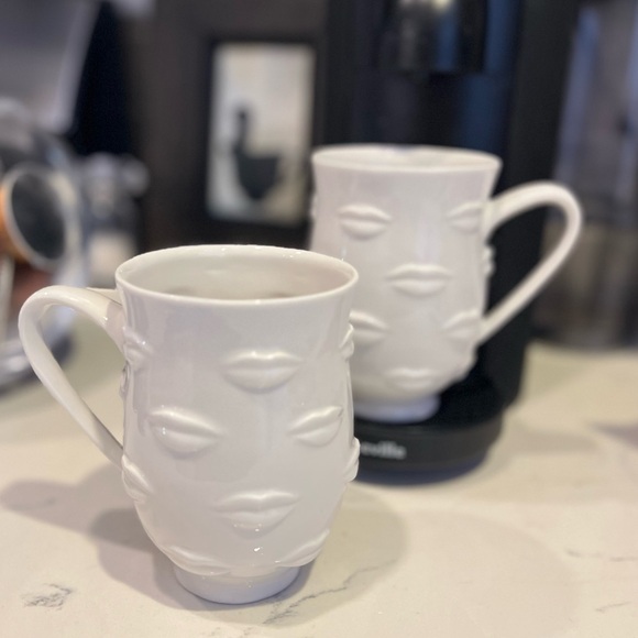Jonathan Adler Other - Two Jonathan Adler Gala Lips Mugs Glazed Cups White NWOT